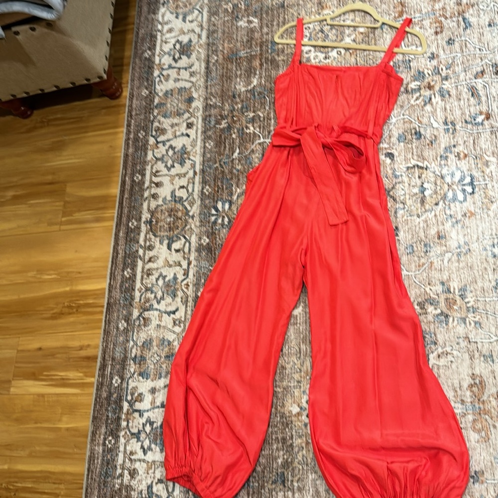 Red Jumpsuit with straps and belt, size M